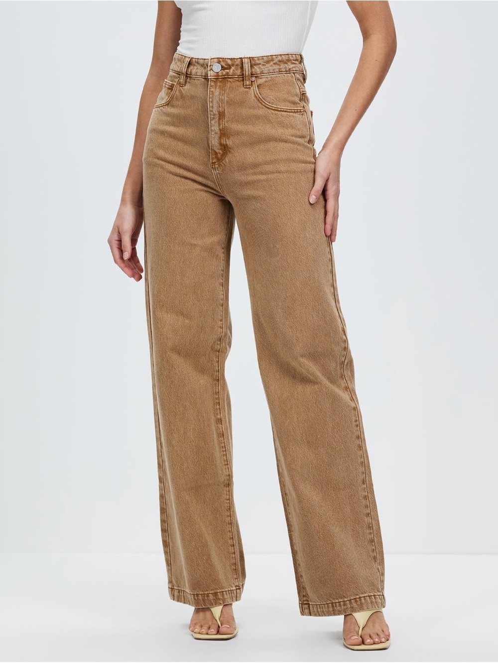 ABRAND A Carrie Camel Brown Wide Leg Jeans High Rise Cotton Denim US 24 Y2K - Picture 7 of 16